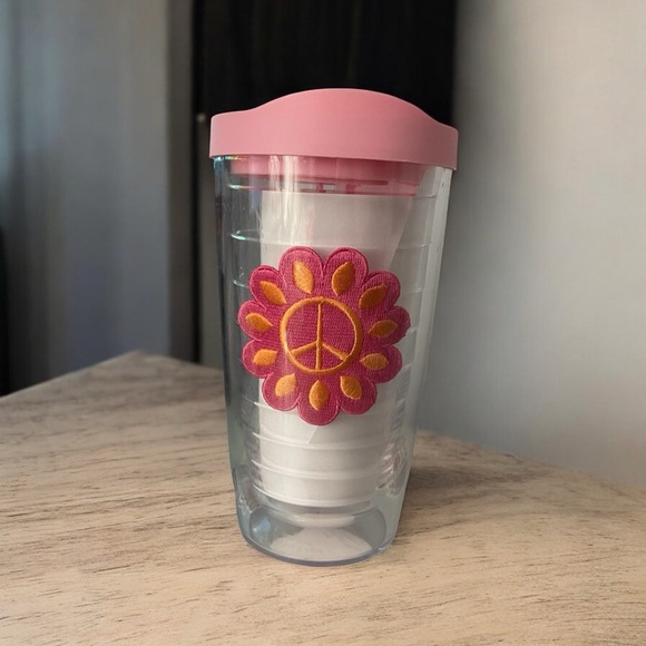 Peace Sign Daisy Tervis Cup Pink Lid 16 Oz Double Walled Tumbler Hot Cold Drink - Picture 1 of 4